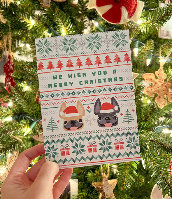 Knit Sweater - We Wish You Merry Christmas - French Bulldog Christmas Card