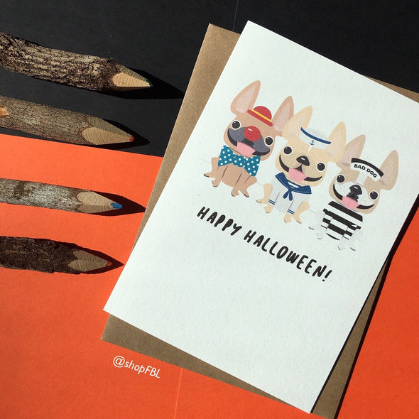 Halloween Trio French Bulldog Greeting Card