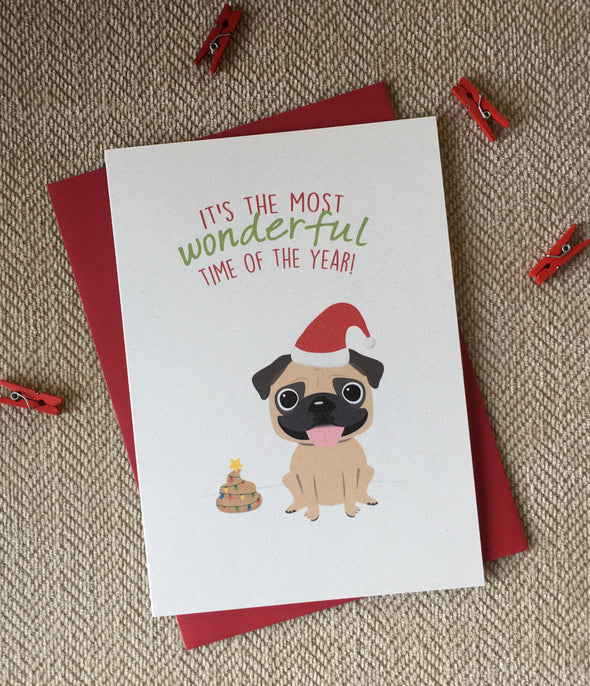 Pug - Most Wonderful Time of the Year - Holiday Christmas Card
