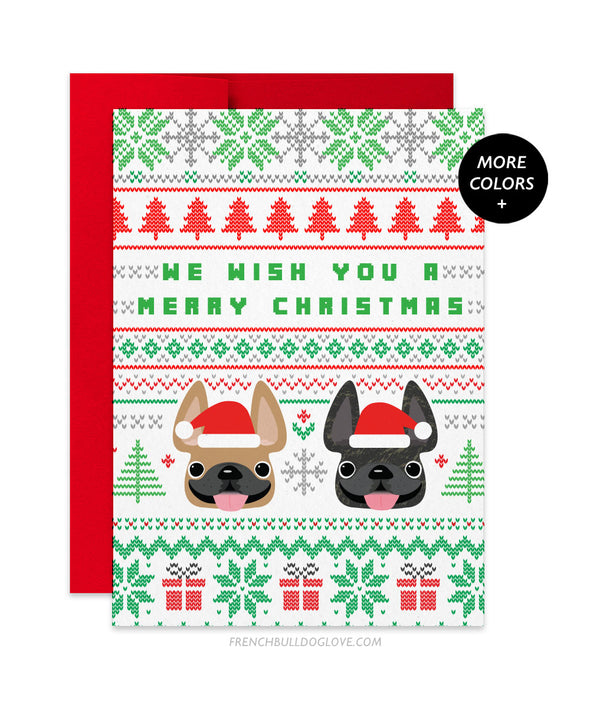 Knit Sweater - We Wish You Merry Christmas - French Bulldog Christmas Card