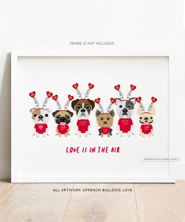 A Dog Park Valentine's Day - Puppy Love - French Bulldog and Friends Dog Print 8x10 - French Bulldog Love