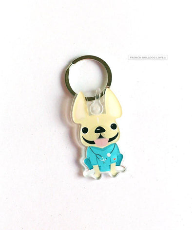 Nurse Keychain - Clear Acrylic - French Bulldog Love