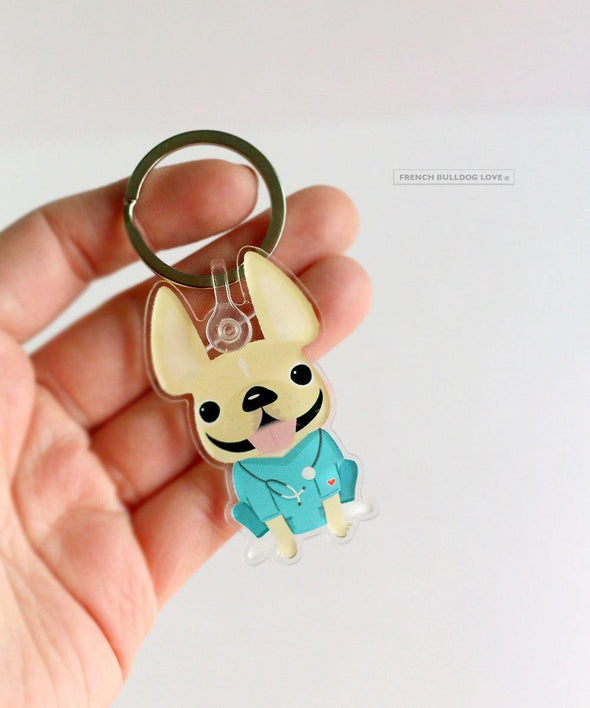 Nurse Keychain - Clear Acrylic - French Bulldog Love