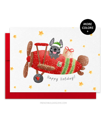 Holiday Plane French Bulldog Christmas Card