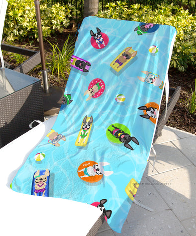 Frenchie Pool Party French Bulldog Beach Towel