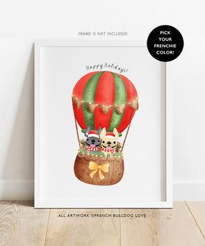 Holiday Balloon - 2 Frenchies - French Bulldog Custom Print 8x10