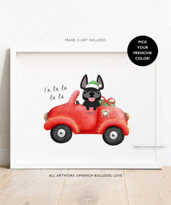 Holiday Car - French Bulldog Custom Print 8x10