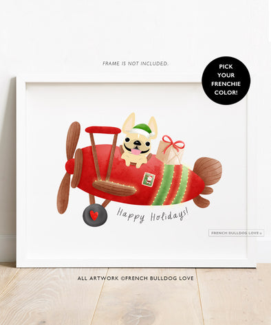 Holiday Plane - French Bulldog Custom Print 8x10