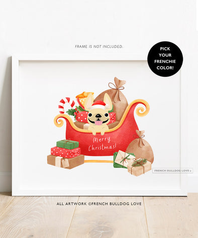 Holiday Sleigh - French Bulldog Custom Print 8x10