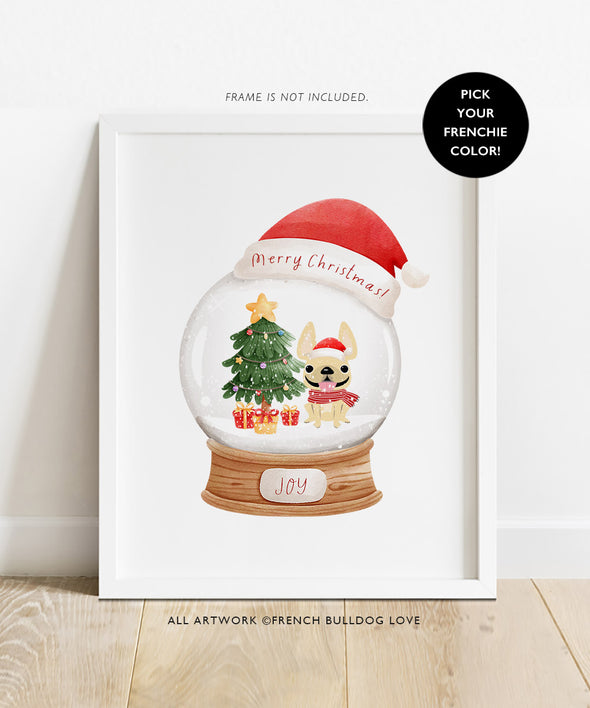 Holiday Snow Globe - Tree - French Bulldog Custom Print 8x10