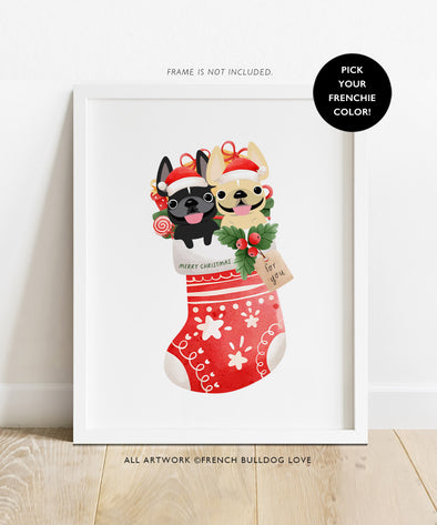 Holiday Stocking - 2 Frenchies - French Bulldog Custom Print 8x10