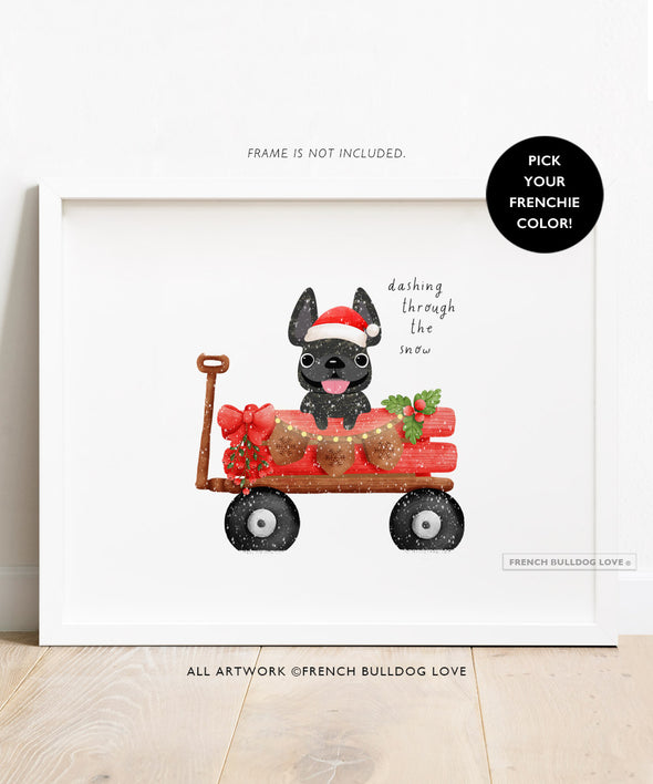 Holiday Wagon - French Bulldog Custom Print 8x10