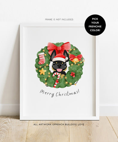 Holiday Wreath - French Bulldog Custom Print 8x10