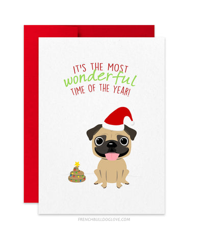 Pug - Most Wonderful Time of the Year - Holiday Christmas Card