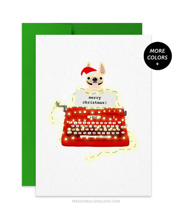 Red Typewriter "Merry Christmas" French Bulldog Christmas Card