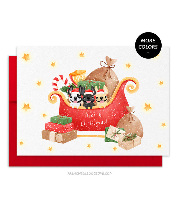 Holiday Sleigh - THREE Frenchies - French Bulldog Holiday Christmas Card