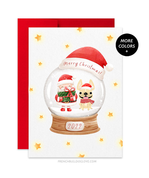 Holiday Snow Globe - Santa - French Bulldog Christmas Card