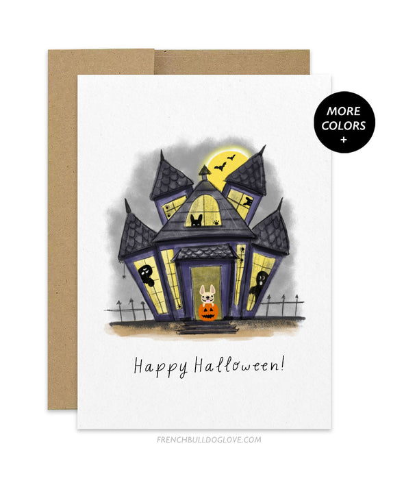 Spooky Mansion - French Bulldog Halloween Card