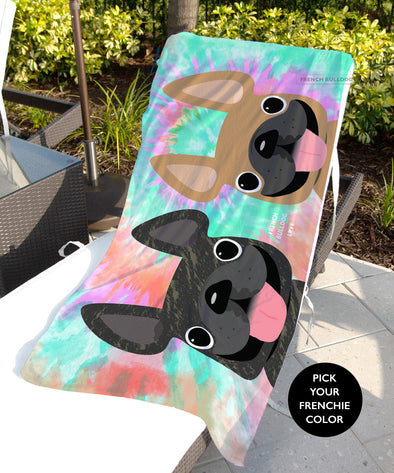 Tie Dye Beach Towel - 2 Frenchies - Starburst // Pick Your Frenchie Colors