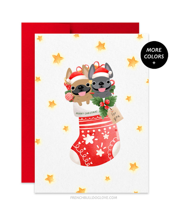 Holiday Stocking - TWO Frenchies - French Bulldog Holiday Christmas Card