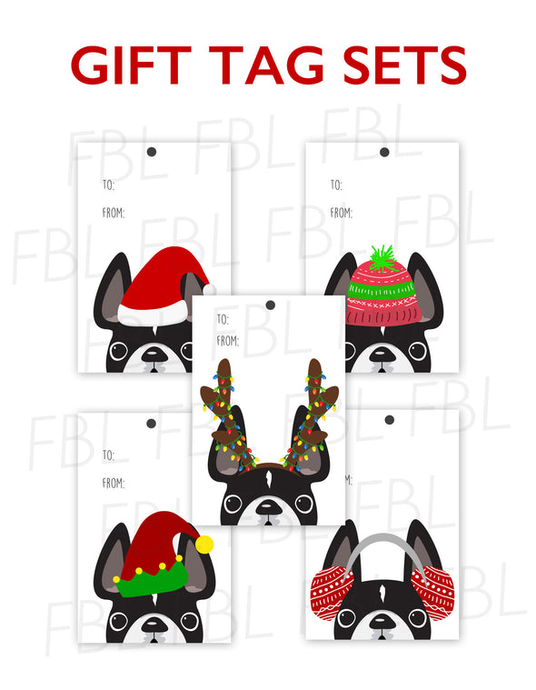Festive Frenchies Gift Tag Set - French Bulldog Holiday Tags - French Bulldog Love - 2