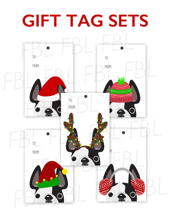 Festive Frenchies Gift Tag Set - French Bulldog Holiday Tags - French Bulldog Love - 7