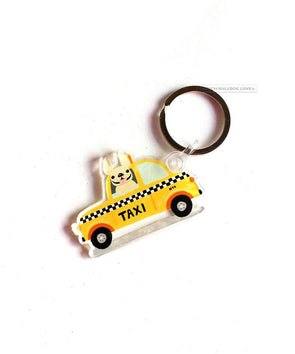 NYC Taxi Keychain - Clear Acrylic - French Bulldog Love