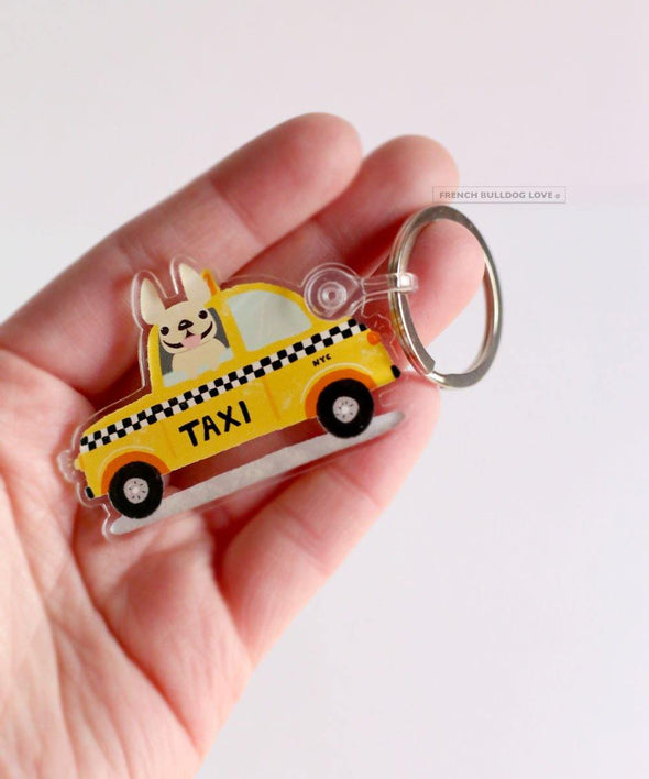 NYC Taxi Keychain - Clear Acrylic - French Bulldog Love