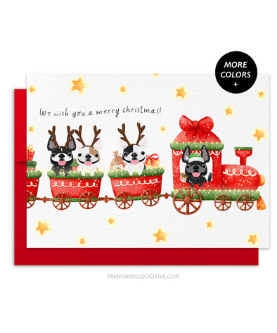 Holiday Train - FOUR Frenchies - French Bulldog Holiday Christmas Card