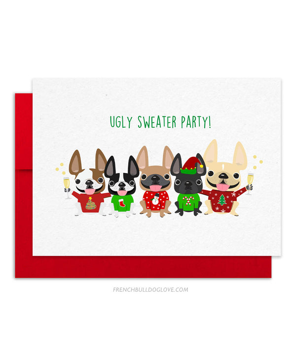 Ugly Sweater Party French Bulldog Holiday Christmas Card