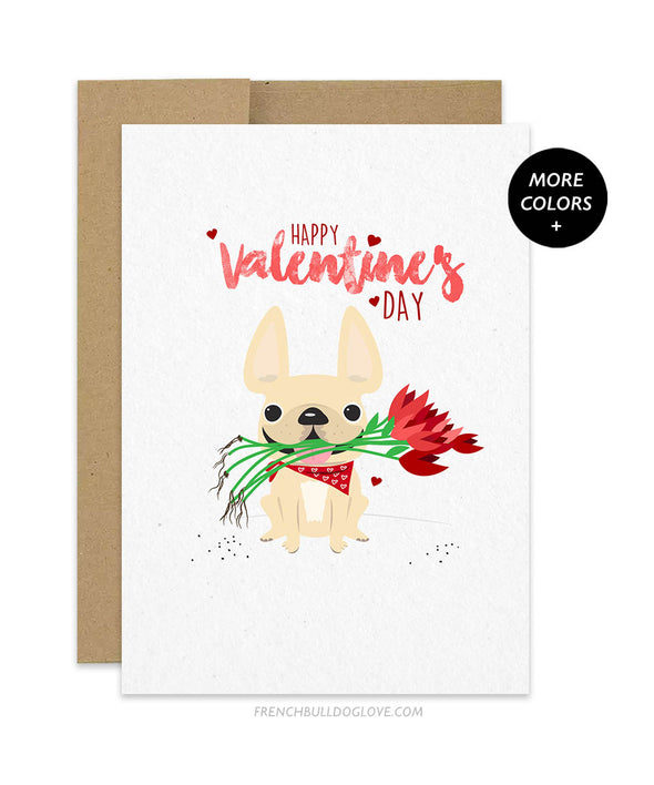 Roses French Bulldog Valentine's Day Card