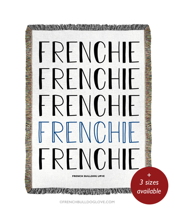 FRENCHIE Woven Blanket - Natural/Navy- 100% Cotton