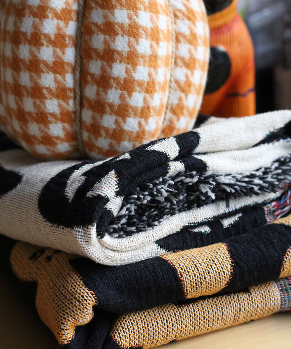 Jack O'Frenchie Woven Blanket - Orange/Black - 100% Cotton