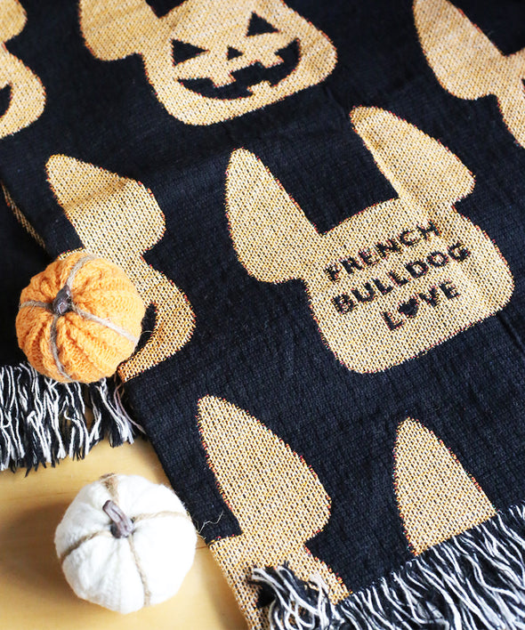 Jack O'Frenchie Woven Blanket - Orange/Black - 100% Cotton