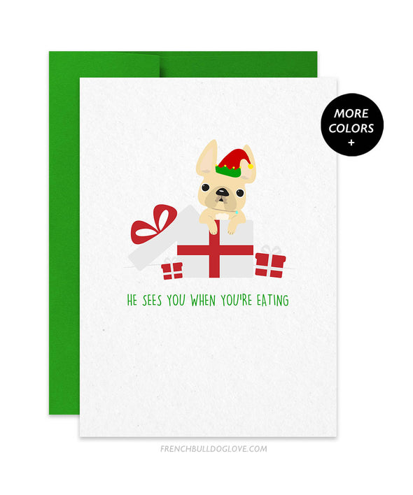 He Sees You French Bulldog Holiday Christmas Card