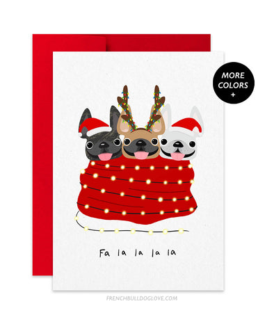 Holiday Snuggles - 3 Frenchies - French Bulldog Holiday Card