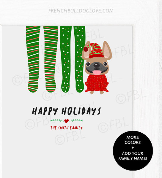 Footy Pajamas - Single Frenchie - French Bulldog Holiday Custom Print 8x10 - Add Your Family Name