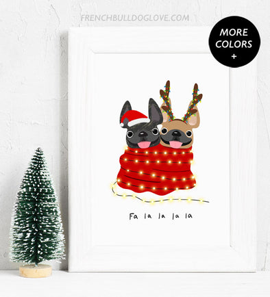 Holiday Snuggles - 2 Frenchies - French Bulldog Holiday Dog Print 8x10