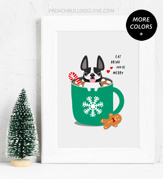 Hot Cocoa - French Bulldog Holiday Custom Print 8x10