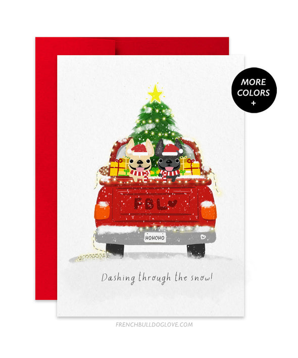 Christmas Truck - TWO Frenchies - French Bulldog Christmas Card