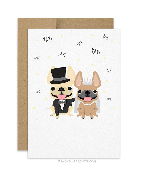 Frenchie Yay! French Bulldog Wedding Card