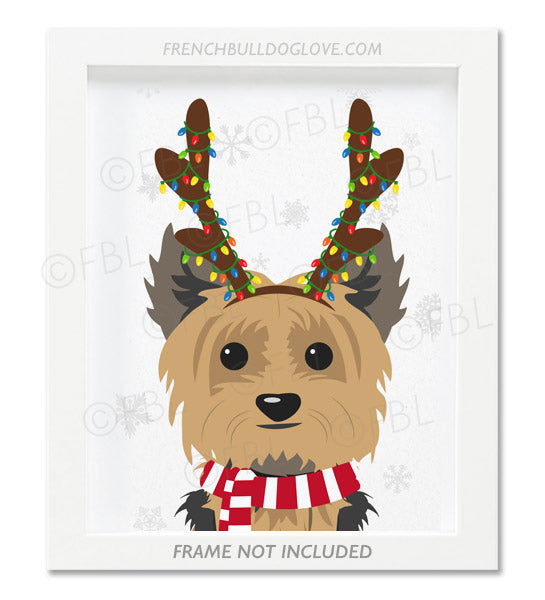 Yorkie With Antlers - Custom Holiday Yorkie Print 8x10