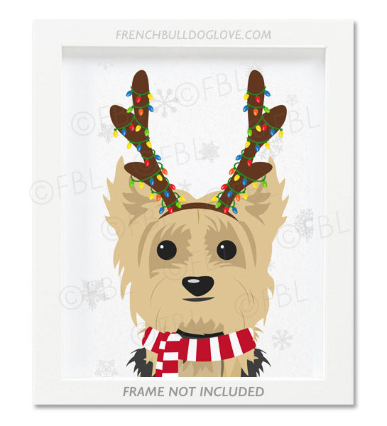 Yorkie With Antlers - Custom Holiday Yorkie Print 8x10