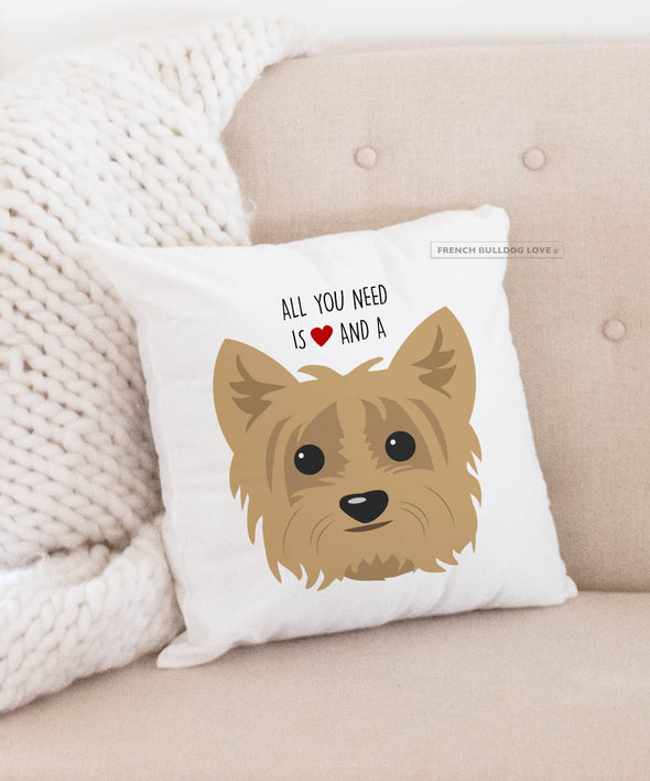 Yorkie Pillow - All You Need is Love & a Yorkie - Tan