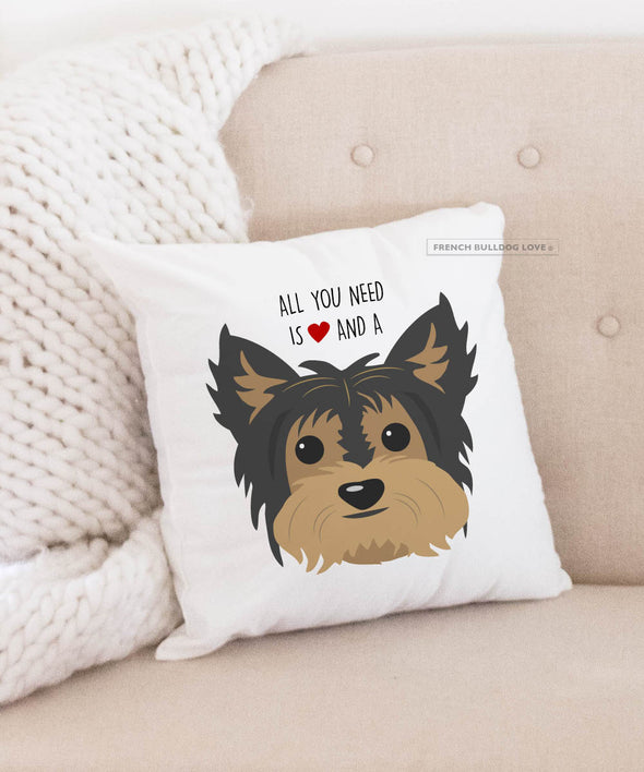 Yorkie Pillow - All You Need is Love & a Yorkie - Black/Tan